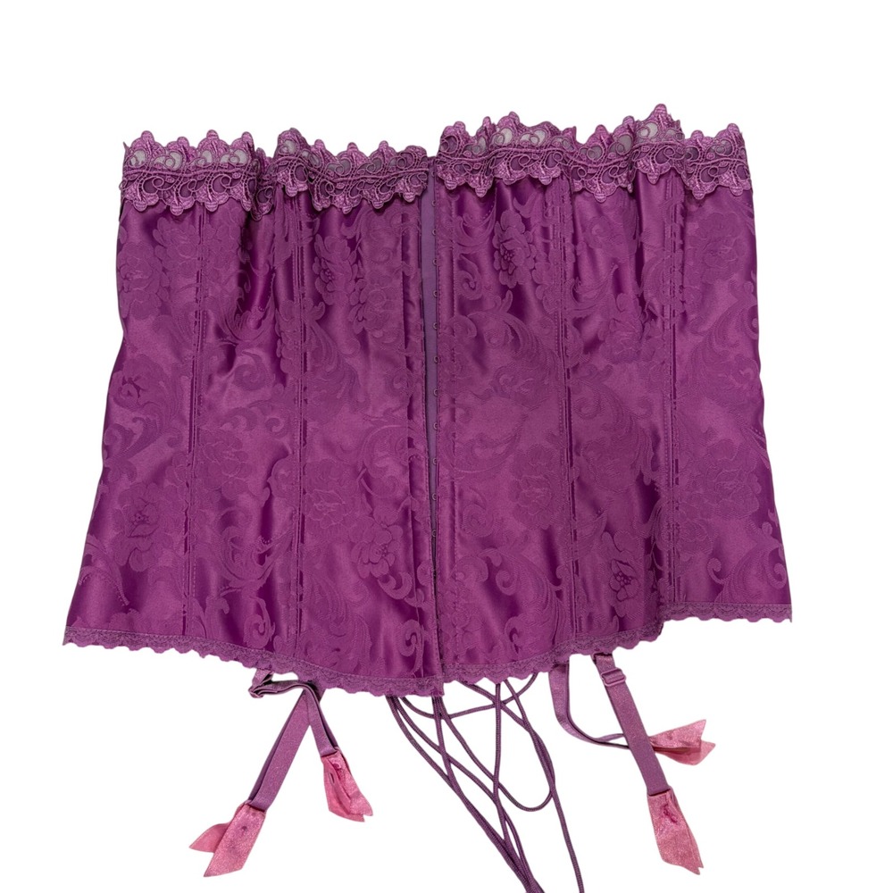 Frederick's of Hollywood Purple Floral Lace Up Corset Top Lingerie